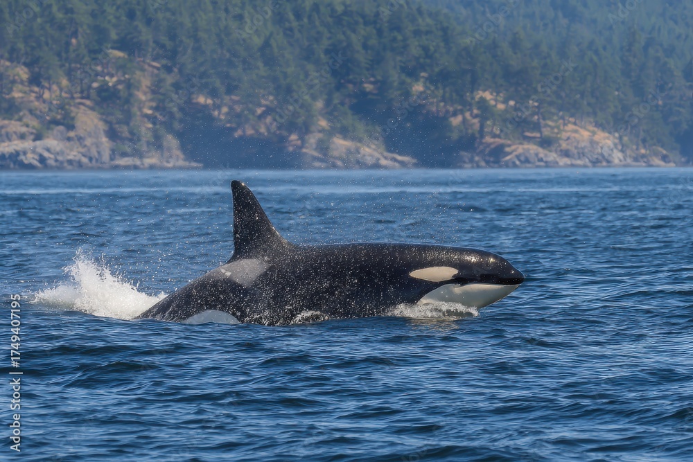 Fototapeta premium Killer Whale Bella Day: Transient Orca T099 in Penn Cove, Whidbey Island