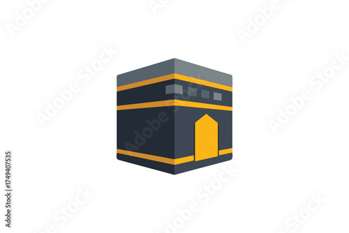 Isometric depiction of the kaaba a sacred islamic shrine silhouette
