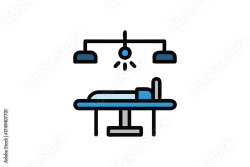 Operating room with surgical table and lights a colorful outline silhouette