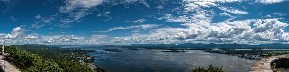 Fototapeta premium Lake Champlain NY. Beautiful Landscape View of Lake and Sky from Fort Ticonderoga
