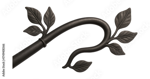 Leaf motif finial iron curtain rod, perfect for a nature-themed decor.