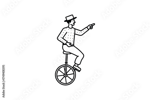 A man riding a unicycle while pointing a striking silhouette