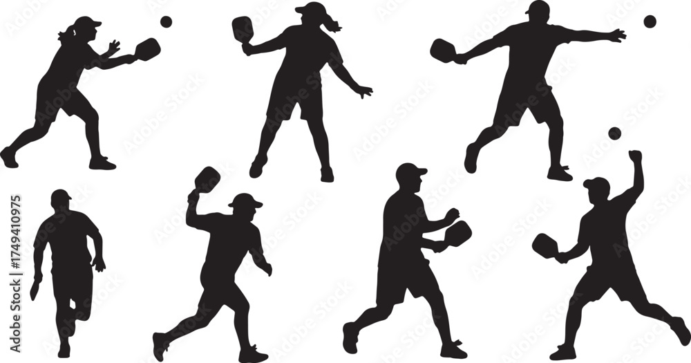 custom made wallpaper toronto digitalPickleball Player Silhouettes Collection with Paddles and Ball Action Poses