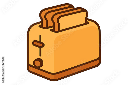 Retro orange toaster with two slices of golden brown toast ready for breakfast