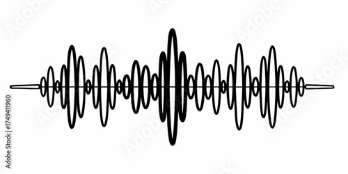 Sound wave illustration with varying amplitudes showing a visual representation of audio signal data on transparent background