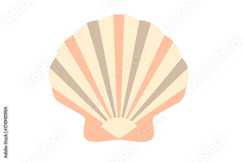 Stylized scallop shell with vertical stripes in muted pastel and earthy tones