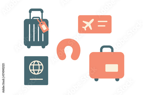 Collection of essential items and accessories required for modern air travel and global tourism