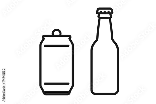 Minimalist outline icon showing a sealed beverage bottle next to an aluminum drink can