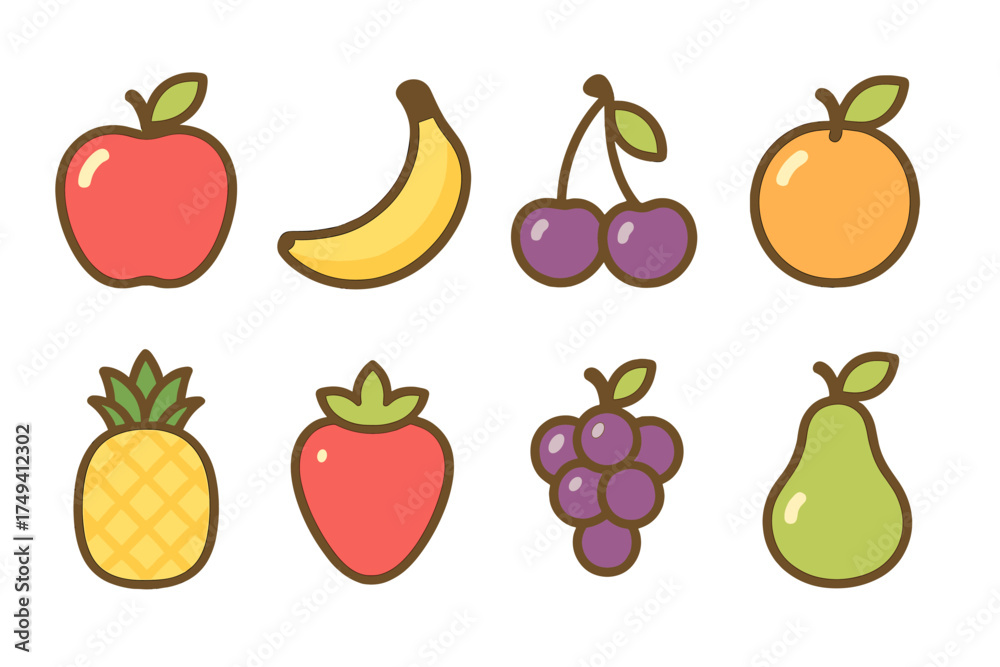 custom made wallpaper toronto digitalCollection of eight common fresh fruits in simple flat design style on white background