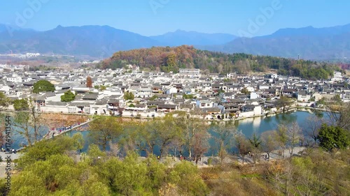 Hongcun Village Aerial View Anhui China Traditional Huizhou Architecture Scenic Mountain Landscape Photography