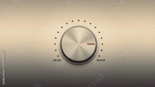 Minimal Volume Knob on Beige Gradient Background — Metallic Dial from Min to Max