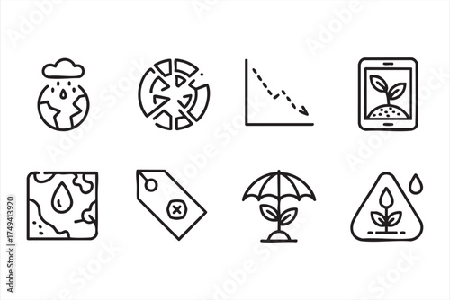 Climate change vector icons for sustainable development and clean technology