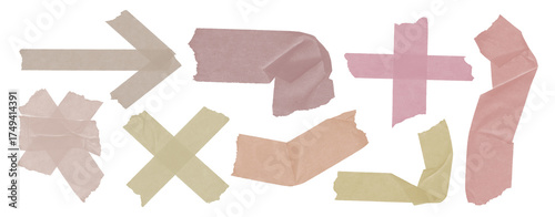 Torn Adhesive Tape Shapes Collection Wrinkled Washi and Masking Tape Pieces as Isolated Design Elements, Arrows, and Symbols