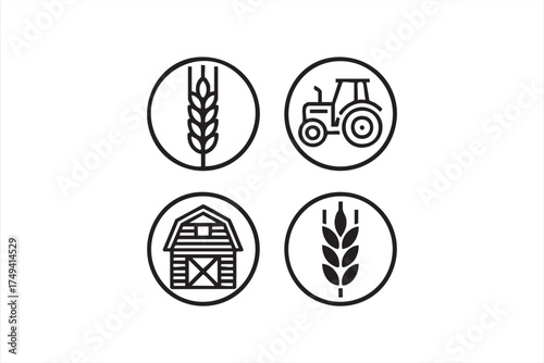 Wheat and crop icons for natural food and agricultural industry design