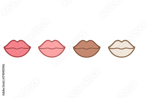 Four pairs of stylized human lips showing diversity in skin color and tone variations