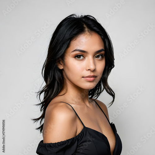 Portrait Photography of a Young Woman, Studio Setting, Fashionable Look, Natural Light, Confident Expression