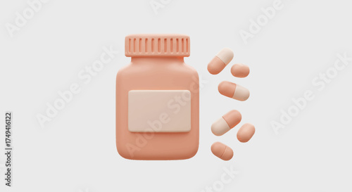 Pills spilling from medicine bottle, healthcare and medical concept