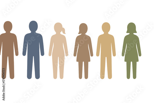 Diverse group of stylized human figures representing different genders and skin tones