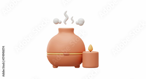 Relaxation and Tranquility 3D Illustration of an Aroma Diffuser and a Lit Candle for Wellness