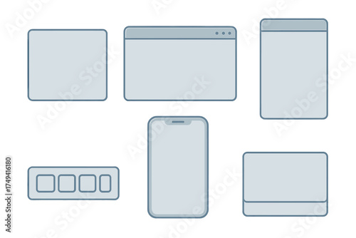 Abstract blank screen mockups and user interface elements for web and mobile design prototyping
