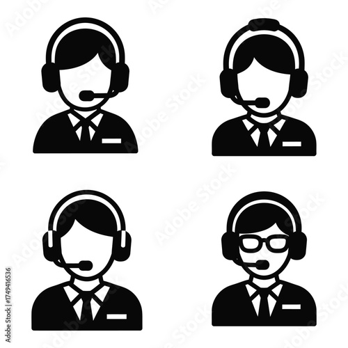 Customer service representatives icons representing support operators professionals with headsets and microphones offering assistance silhouette