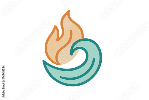Stylized graphic symbol representing opposing elements fire and water merging in harmony