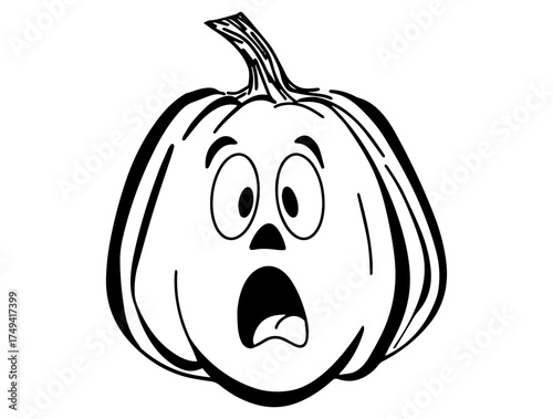 Surprised emotional Halloween pumpkin drawn in doodle style.