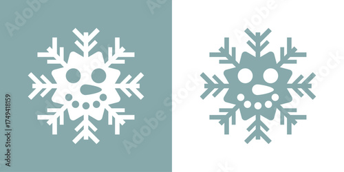 Tiempo de Navidad. Logo snowman. Copo de nieve con cara de muñeco de nieve para tarjetas y felicitaciones de Navidad