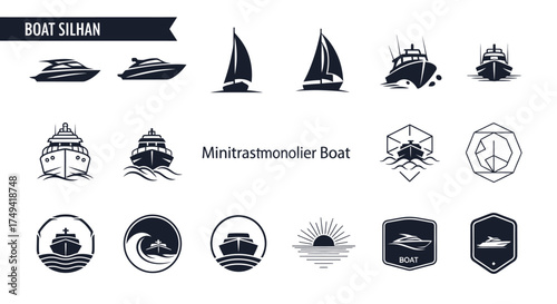 Collection of various boat illustrations and logos, showcasing different vessel designs and styles.