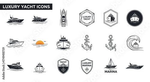 Luxury Yacht Icons: A collection of yacht and marina themed icons.