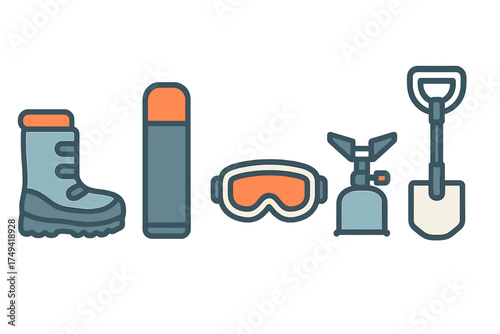 Essential gear set for cold weather hiking and mountaineering adventures