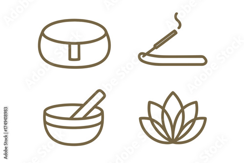 Minimalist line icons set for spa wellness meditation and relaxation concepts