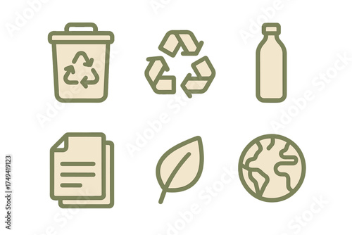 Six basic icons representing ecology and recycling concepts