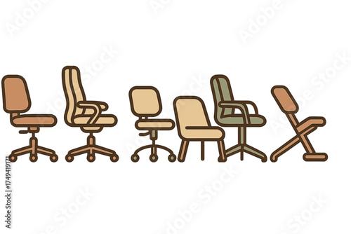 Set of diverse office and seating furniture icons for workplace design