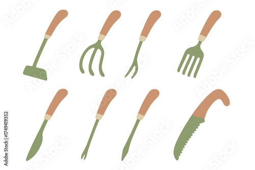 Assortment of essential hand gardening implements with natural wood grips