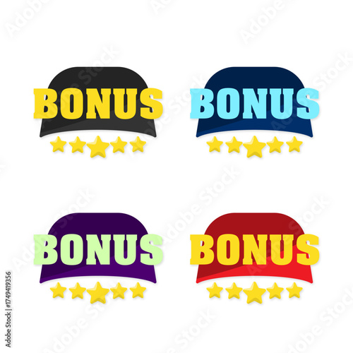 Set of colored bonus icons with stars banner flat design