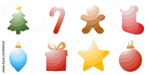 festive christmas icons with layered gradients on a transparent background