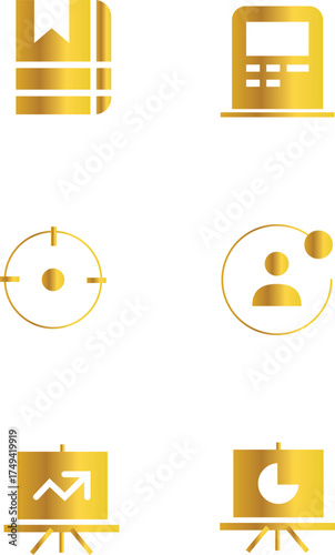 Golden business icons set offers a modern, professional look for your brand identity and marketing needs