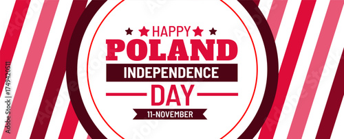 11 November Poland National Independence Day background and banner design. Waving Polish Flag against a bright sky, symbolizing Freedom and Patriotism. Celebration background for posters.