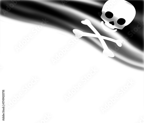 White background with Pirate flag in the top right corner