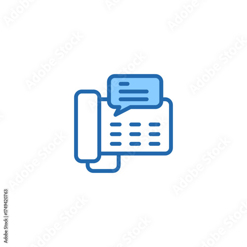 Communication device icon representing fax or message transmission with speech bubble
