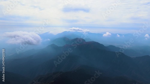 Aerial View of Misty Mountain Ranges in Jiangxi Province China - Scenic Natural Landscape Photography