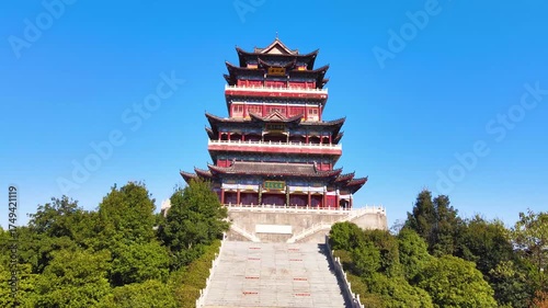Traditional Chinese Pagoda Tower Nanshan Park Jiujiang Aerial Photography Scenic Spot