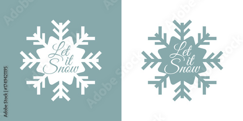 Tiempo de Navidad. Logo con palabra en texto manuscrito let it snow en copo de nieve para tarjetas y felicitaciones
