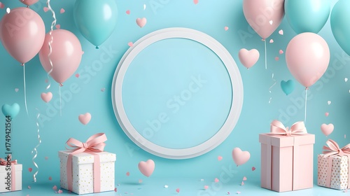 birthday card with gift boxes and balloons
