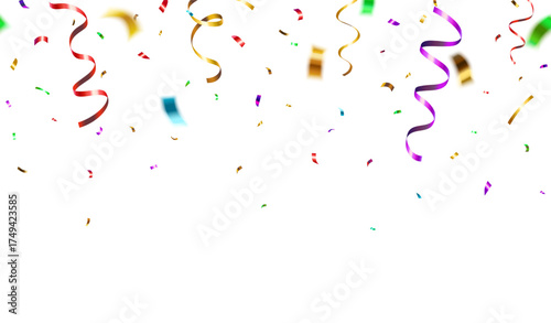 Decorative vector illustration in seamless pattern with falling shiny colorful confetti on the sides isolated on white background