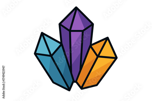 Colorful geometric crystal cluster icon design with thick outlines