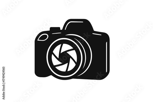 Minimalist camera icon showing detailed aperture blades inside lens