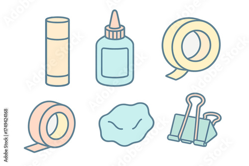 Collection of adhesive and fastening office supplies symbols