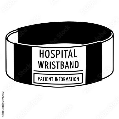 Hospital wristband with patient information in black and white design  